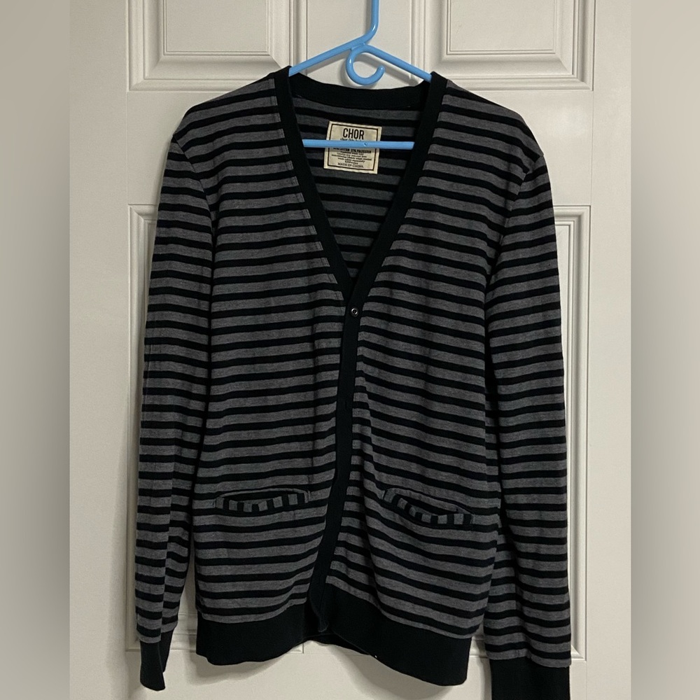 I- Black-Gray Stripe Cardigan Sweater